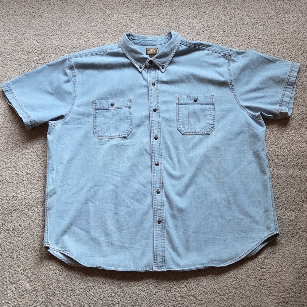 Schmidt Workwear Men's Light Blue Short Sleeve Button-Down Denim Shirt, Size 3XL